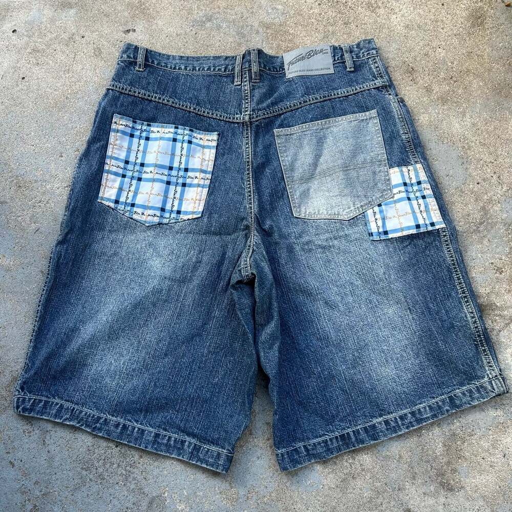 Y2k Future Bleu Denim Shorts Patchwork Skater
